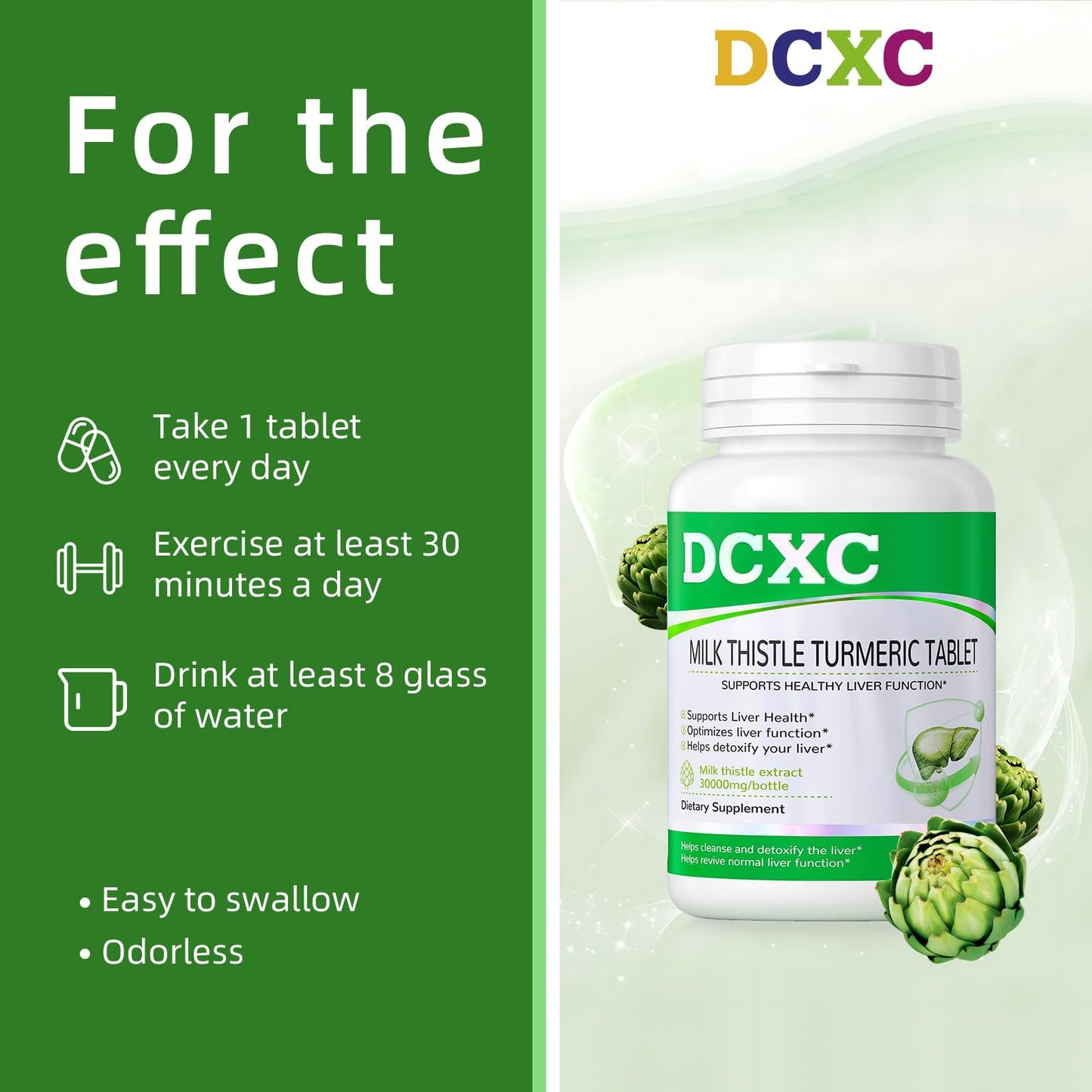 DCXC Liver Detox Supplement,30000mg Milk Thistle Turmeric Tablet,Stay up Late – Supports Liver Health – 60 Tablets