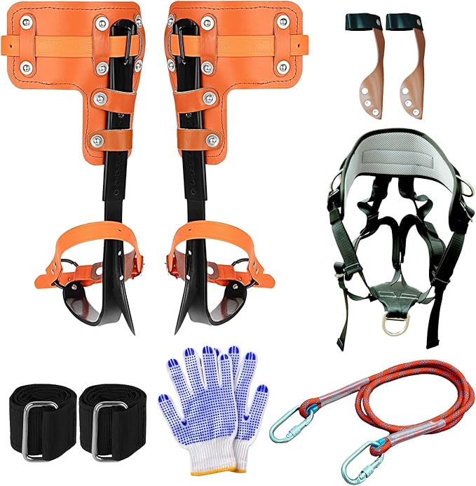 Poakkus Tree Climbing Spikes Set,Tree Climbing Gear, 1 Pair Alloy Steel Climbing Spurs,350lbs Load Capacity with Safety Se...
