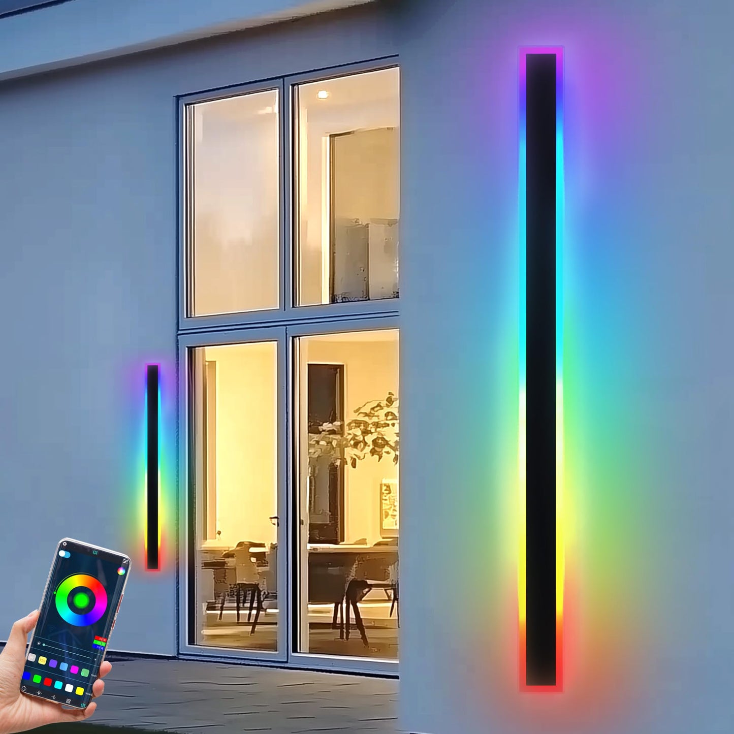 SLARY 2PCS 40" RGBW LED Long Wall Light Outdoor, Black Led Wall Sconces, IP66 Waterproof Wall Lighting, Exterior Light Fixtures Wall Mount, APP Control for Outdoor/Indoor Party Gathering