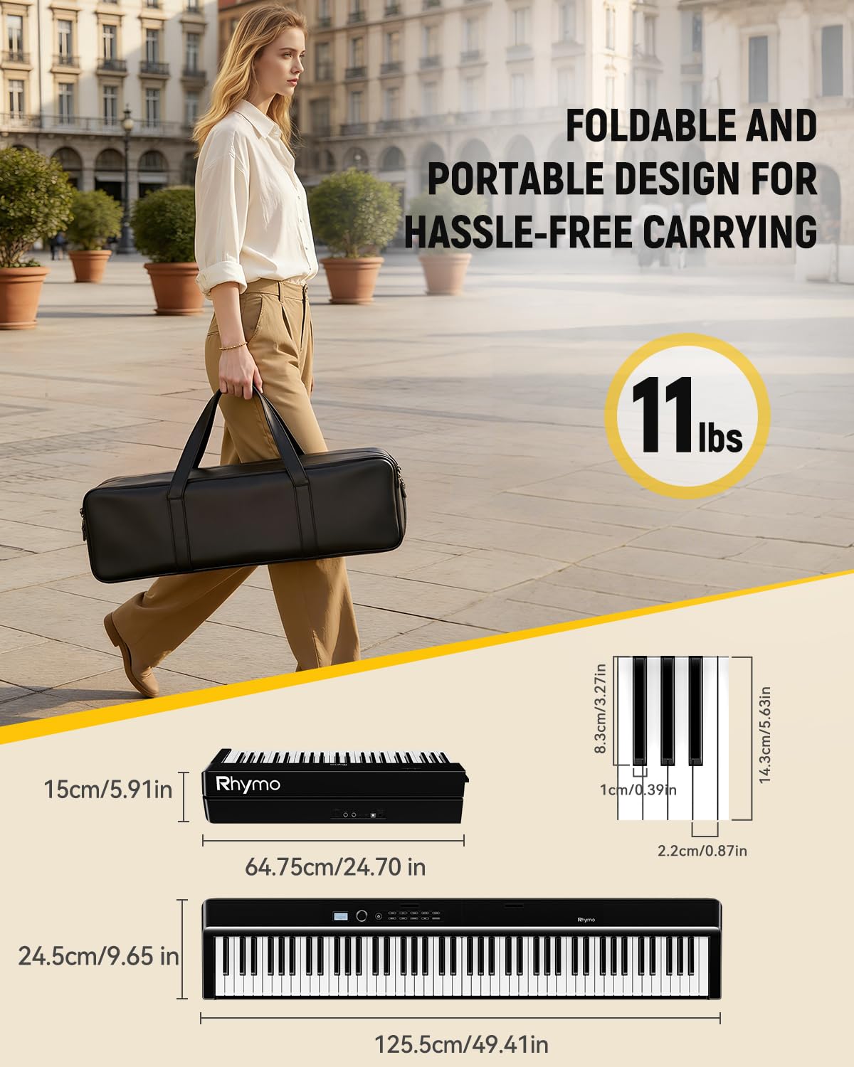 Folding Keyboard Piano, Rhymo Upgraded 88 Key Full Size Portable Semi Weighted Electric Piano Keyboard with 30W Stereo Surround Speaker, USB MIDI, Sustain Pedal for Beginners & Adults (Black)