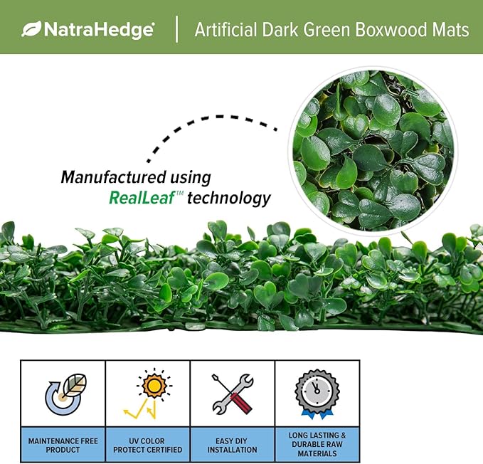 NatraHedge Artificial Boxwood Hedge Mat 20"x 20" Panels (12 Pack)