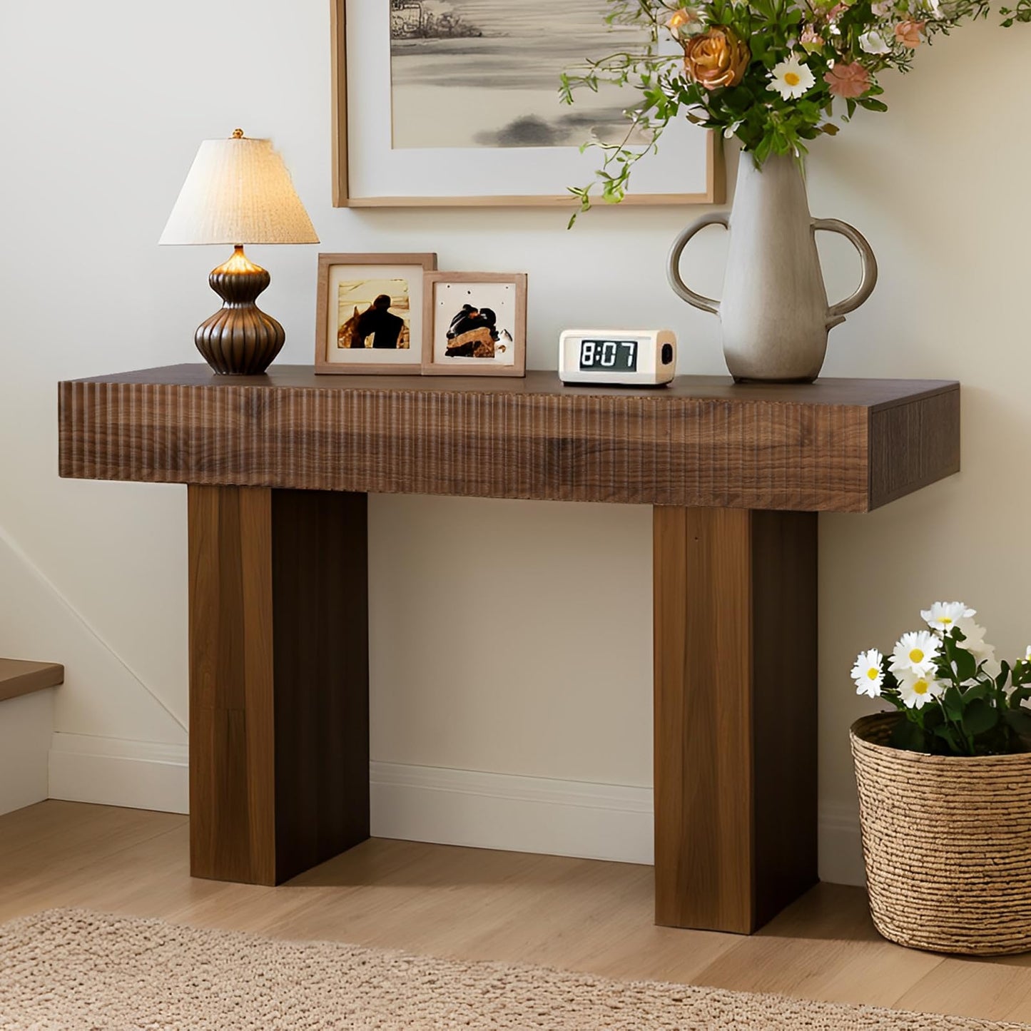 ZYBT 56-Inch Long Console Table, Wooden Narrow Rectangular Sofa Table Behind The Couch, Farmhouse Entryway Table for Entrance, Hallway,Living Room,Bedroom, Home Office,Brown