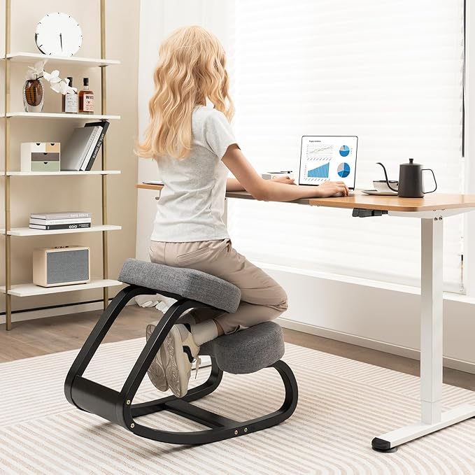 DORTALA Ergonomic Kneeling Chair, Rocking Knee Chair for Upright Posture, Home Office Ergo Kneel Support Stool, Relieving Back and Neck Pain & Improving Posture