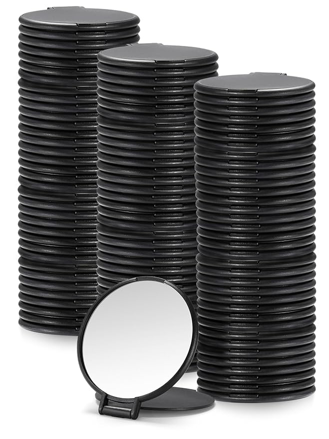 Qislee Compact Mirror Bulk, Round Makeup Mirror for Purse, Set of 96 (Black)