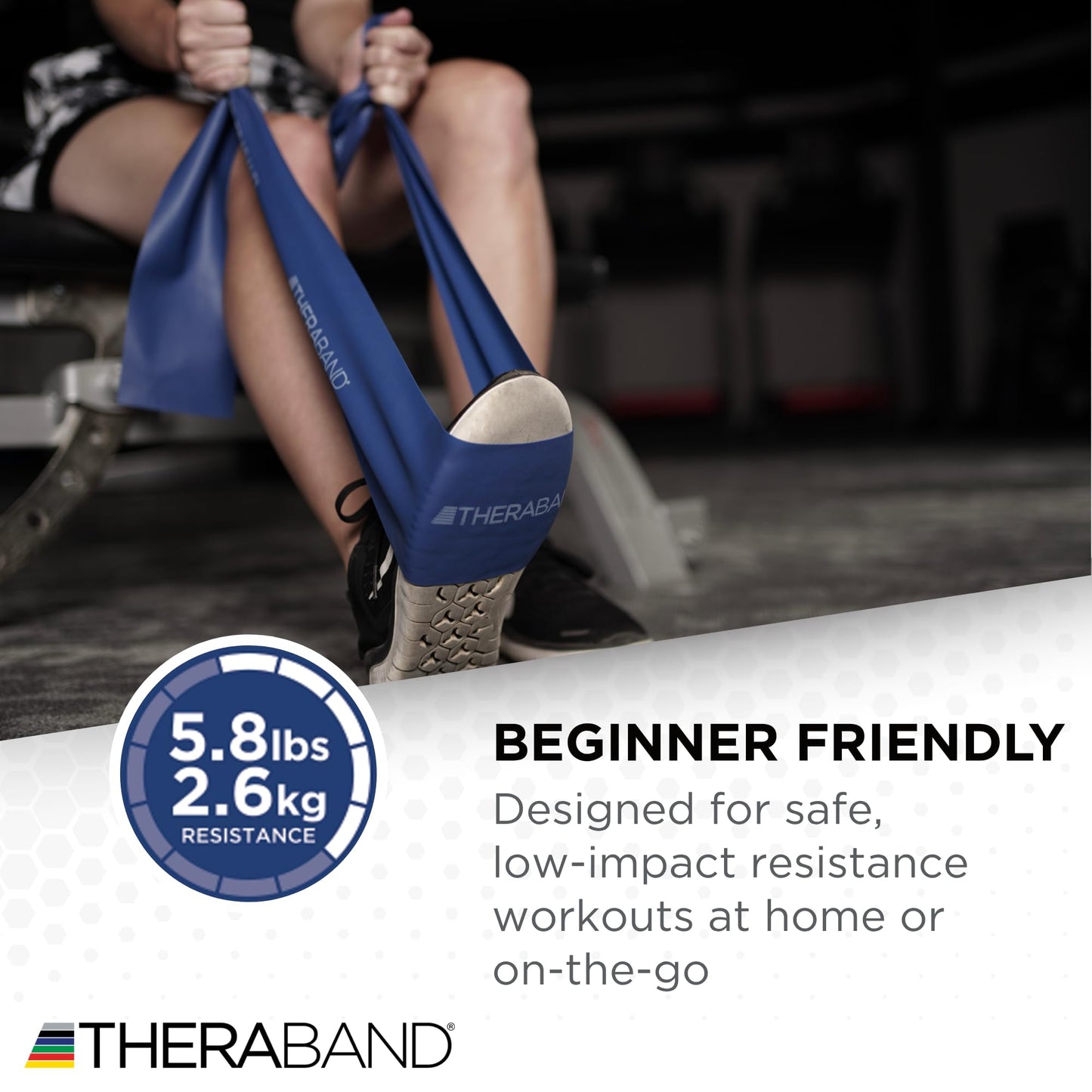 THERABAND Resistance Band Set, Professional Latex Elastic Bands for Upper & Lower Body & Core Exercise, Physical Therapy, Lower Pilates, At-Home Workouts, and Rehab, 5 Foot, Blue & Black, Advanced