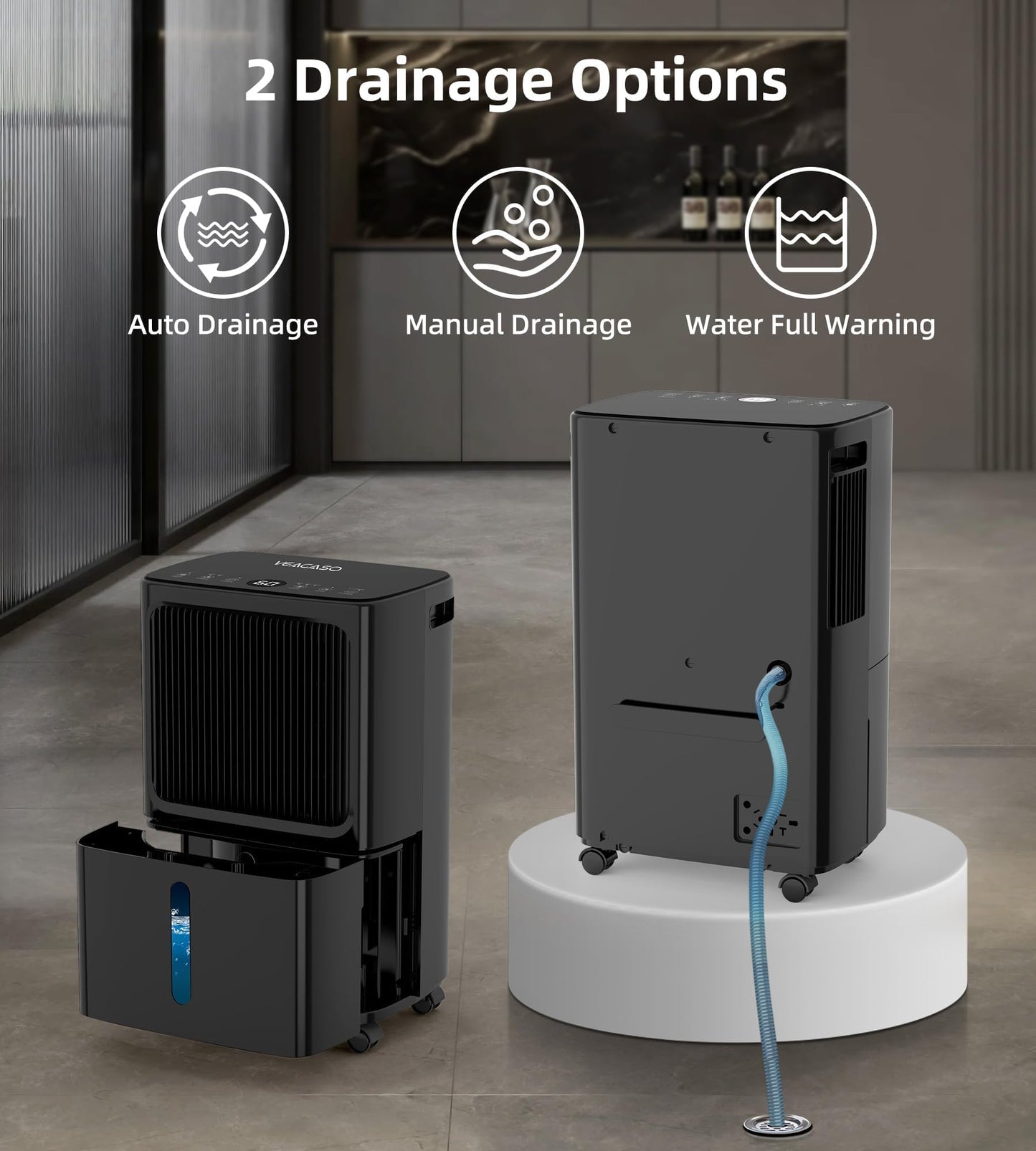 2500 Sq.Ft Dehumidifiers for Home with Drain Hose Max 34 Pints, VEAGASO Dehumidifier for Basement, Bathroom, Bedroom, Three Modes, Intelligent Humidity Control, Dry Clothes, 24HR Timer, BL