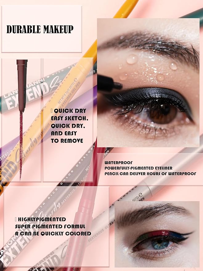 Black Gel Glitter Eyeliner Pencil, Metallic Waterproof Smudge-Proof Creamy Retractable Smooth Eye Liner pencil, Hypoallergenic Long Lasting Eyeliner Brightener Pen Crayon Eye Makeup Gift for Women#11