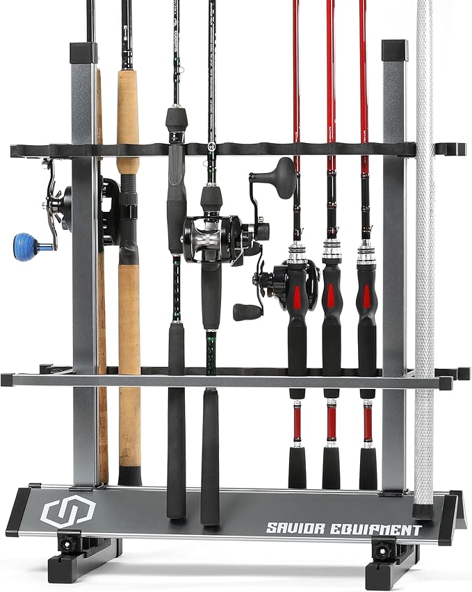 Savior Equipment Fishing Rod Rack Holder Organizer, 24-48 Slots to Hold Fresh Salt Water Spinning Rods & Reel Combo, Light...
