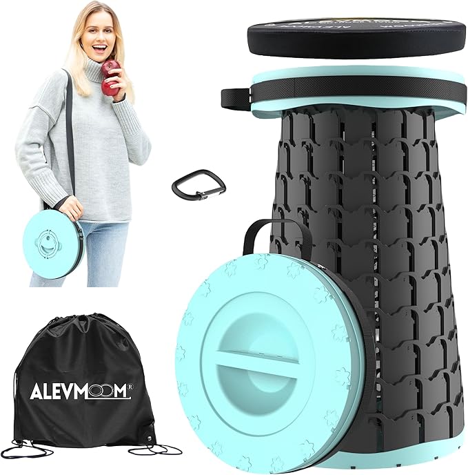 ALEVMOOM Upgraded 18.1" XL Collapsible Stool with Cushion, Portable Folding Stools for Adults Capacity 800lbs, Lightweight Telescoping Stool for Camping Travel Fishing Hiking