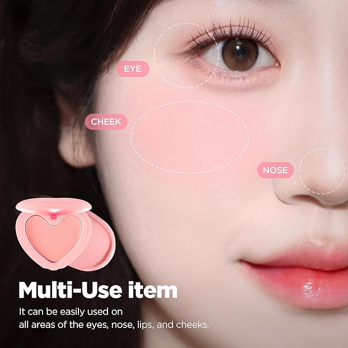 lilybyred Luv Beam Cheek Balm | Heart-Shaped Korean Cream Blush, Semi-Matte Finish, Long-Lasting, Blendable & Buildable, Soft Creamy Texture, Lightweight, Natural Flush, 0.12 oz. (14 Rosy Beam)