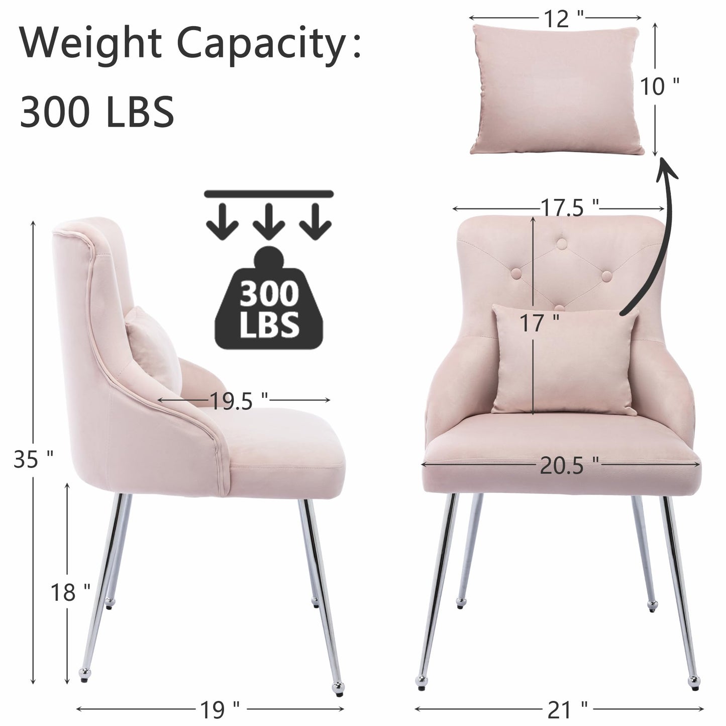 UDAX Velvet Vanity Dining Chairs, Upholstered Makeup Accent Reading Chair, Office Desk Vanity Stool Chairs with Metal Legs for Kitchen, Bedroom, Living Room, Pink