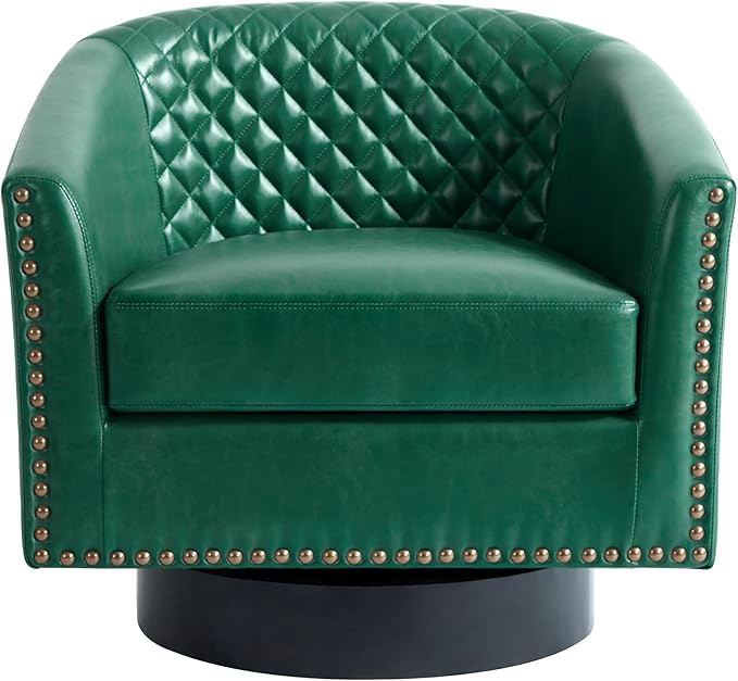 UIXE Swivel Accent Chairs, PU Leather Barrel Club Chair for Living Room, Upholstered Armchair Comfy Single Sofa Bedroom Reading Seat - Green, Set of 2