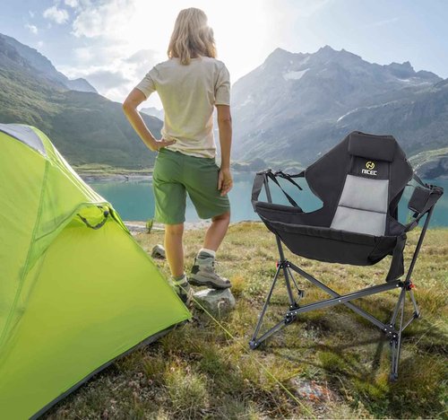 Nice C Hammock Camping Chair, Camping Chair Rocker, Swinging Chair, High Back with Stand, Cup Holder, Side Pocket, Heavy Duty (1-Pack)