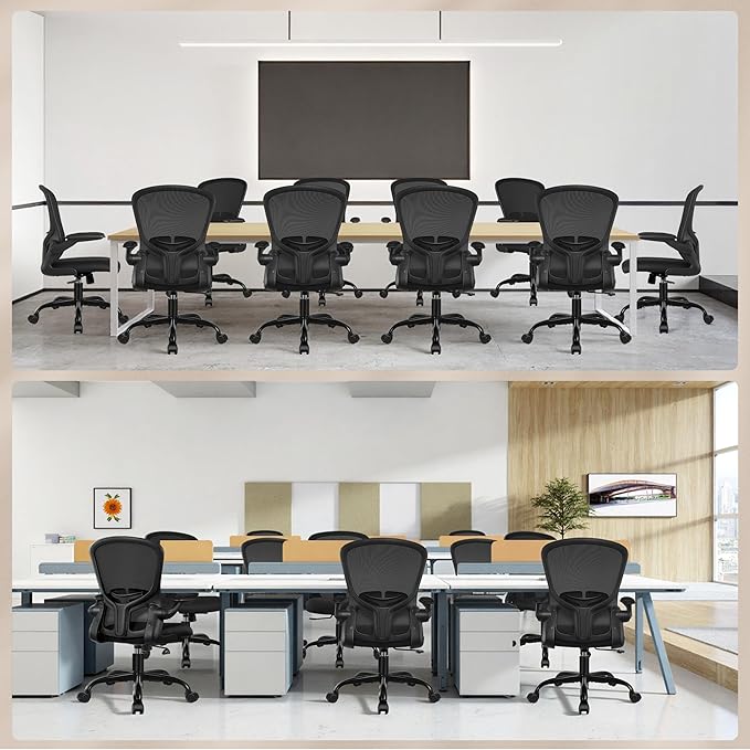 FelixKing Office Desk Chairs, Ergonomic PC Desk Chair with Wheels, Adjustable Lumbar Support and Height, Swivel Computer Chair with Flip-up Armrests, Ergo Mesh Backrest for Working (Black, Pack of 6)