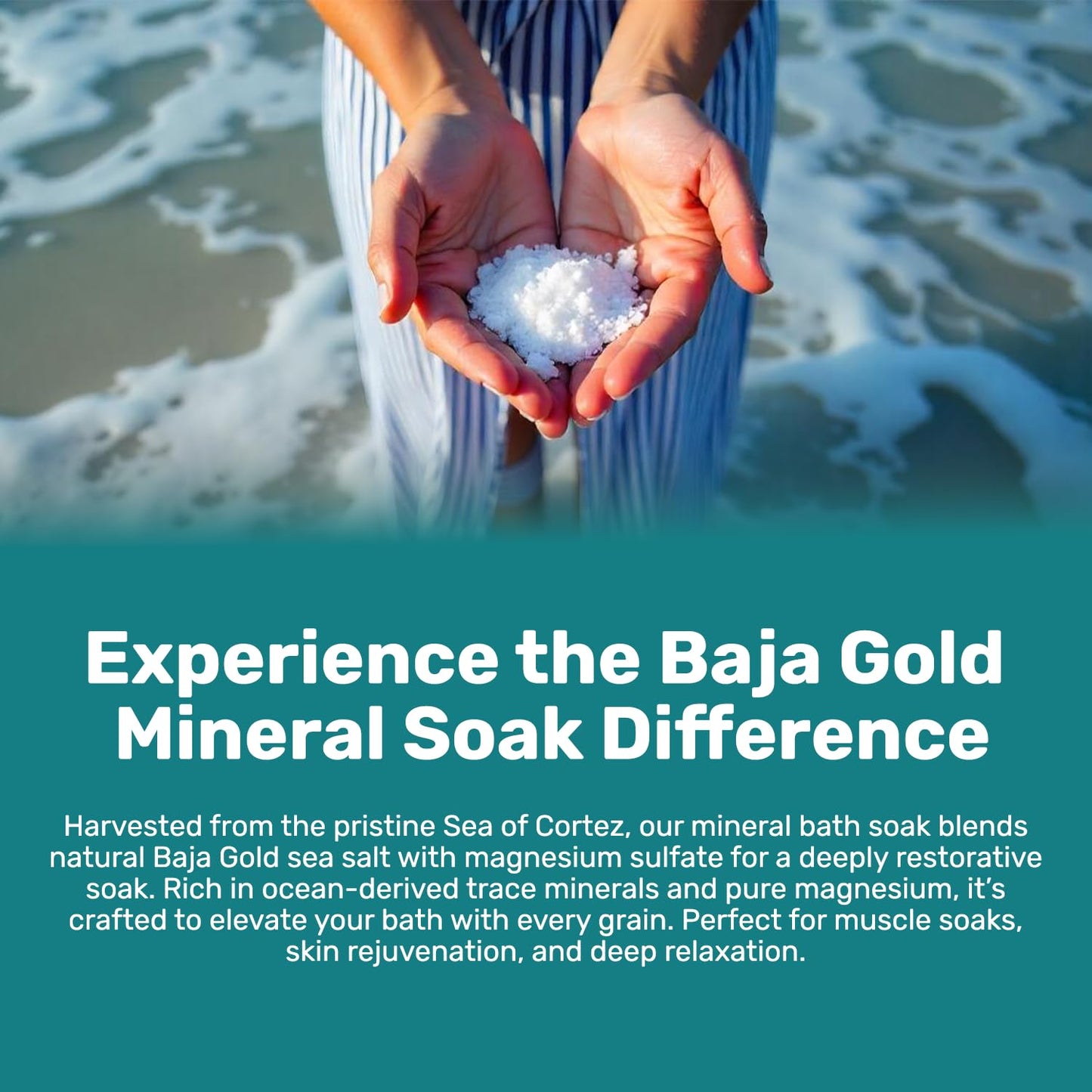 Baja Gold Ocean Mineral Soak – Natural Magnesium Bath Soak & Trace Elements | Relaxing, Clean Ingredient Soak for Bath, Muscles, Relaxation & Skin Care | Pure, Vegan, 2 Lb Resealable Bag, Unscented