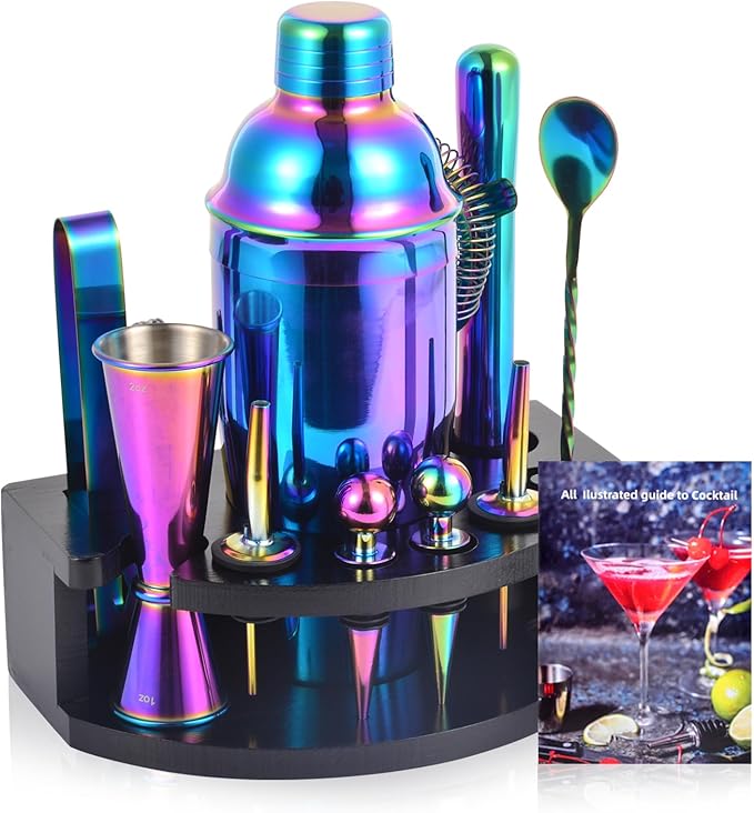Safring Bartender Kit with Stand, 12-Piece Bar Set | 24oz Cocktail Shaker Set for Drink Mixing, Martini Shaker Set with Ba...