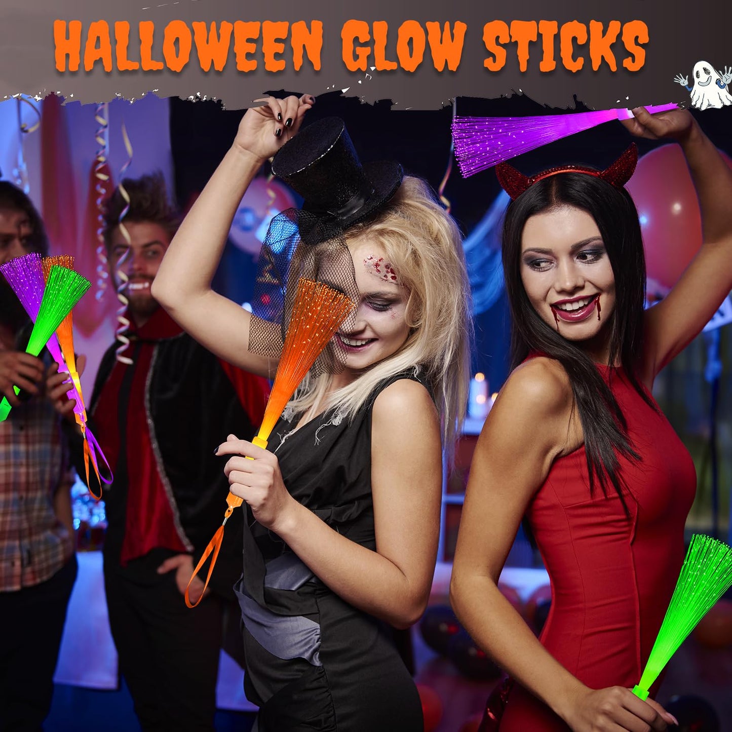 Halloween Glow Sticks Toys Gifts for Kids-6 Pack, Light Up Fiber Optic Wand for Toddlers, Fun Halloween Party Games Activities Stuff, Non Candy Treats Goodie Bag Basket Stuffers Fillers for Boys Girls