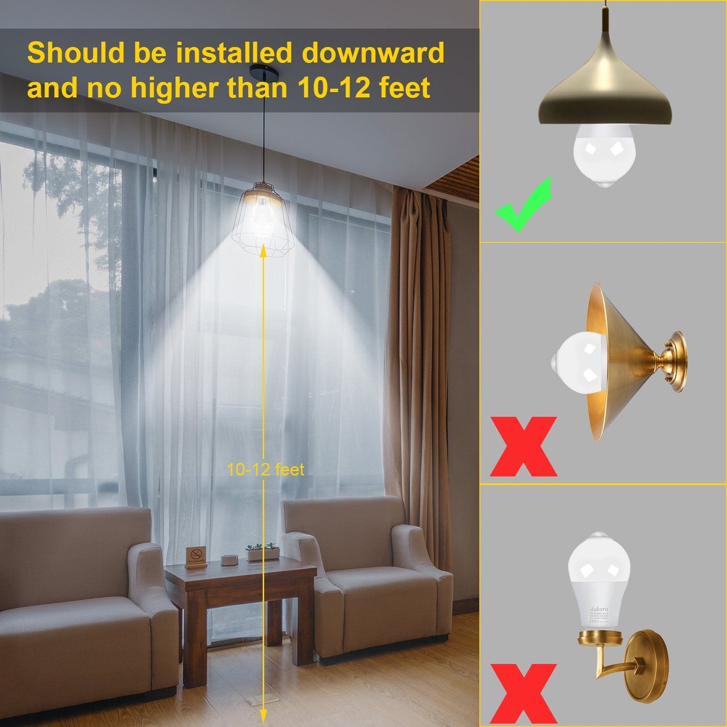 Motion Sensor Light Bulbs, Aukora 12W (100-Watt Equivalent) E26 Motion Activated Dusk to Dawn Security Light Bulb Outdoor/Indoor for Front Door Porch Garage Basement Hallway Closet(Warm White 1 Pack)