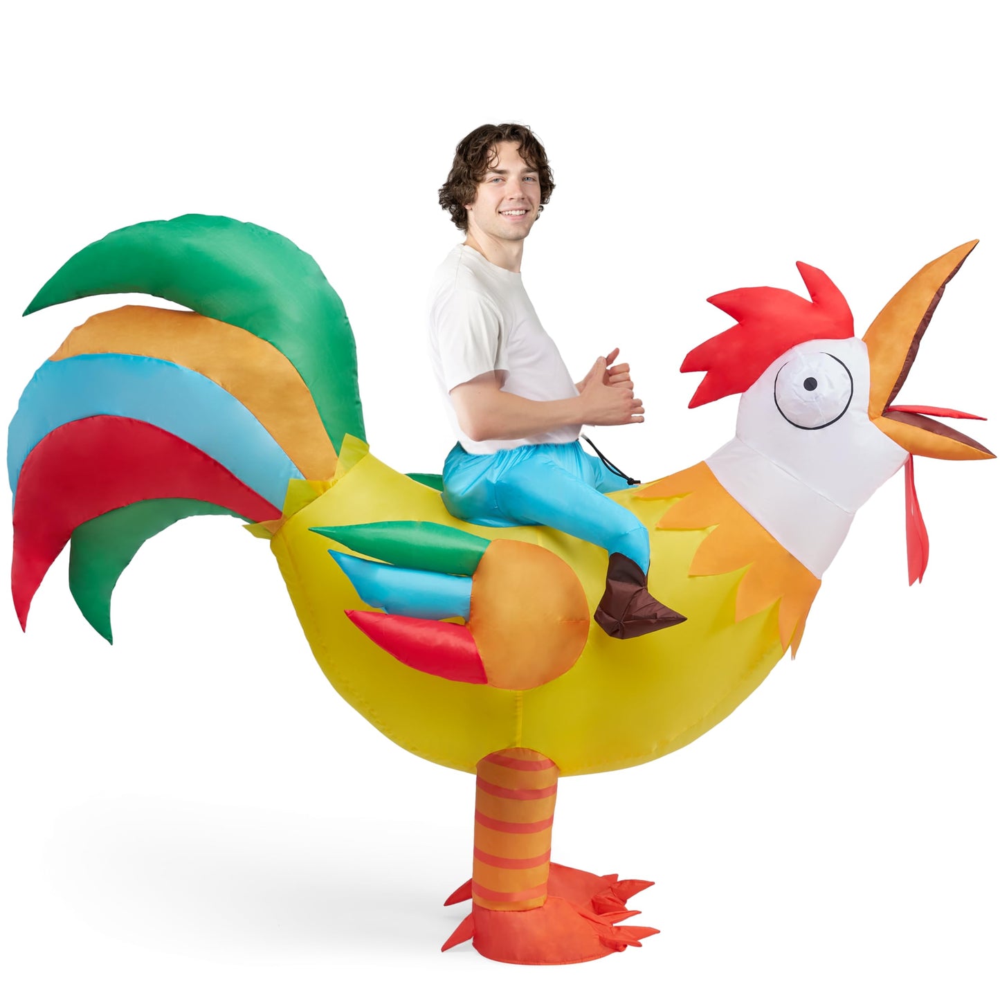 Spooktacular Creations Chicken Inflatable Costume Adult, Riding a Rooster Blow Up Funny Halloween Costume for Men Women Dress-Up Themed Cosplay Parties