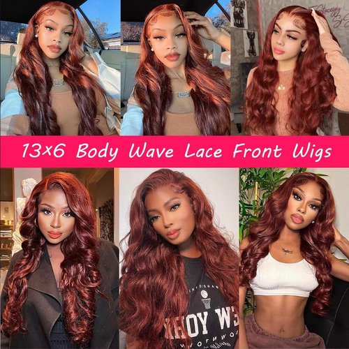 Arqyu Reddish Brown Lace Front Wigs Human Hair 13x6 Body Wave Lace Front Wigs Human Hair Pre Plucked 200% Density (13X6-350# body wave human hair wig, 22 Inch)