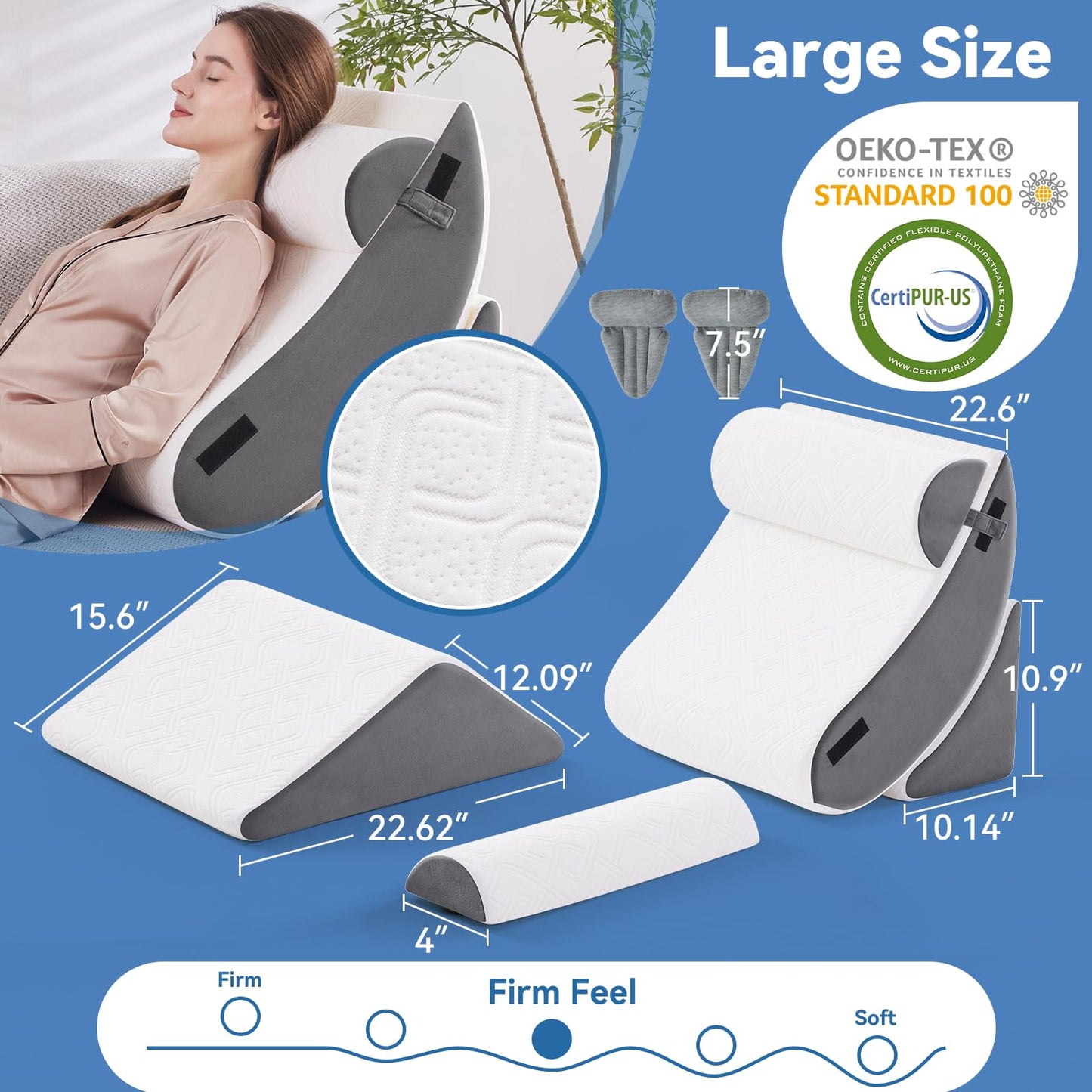 Negwoo Wedge Pillow Set for After Surgery, 5 PCS Bed Wedge Pillow for Sleeping, Memory Foam Orthopedic Back Adjustable Pillow for Pain Relief and Acid Reflux with 2 PCS Axilla Pillow Grey