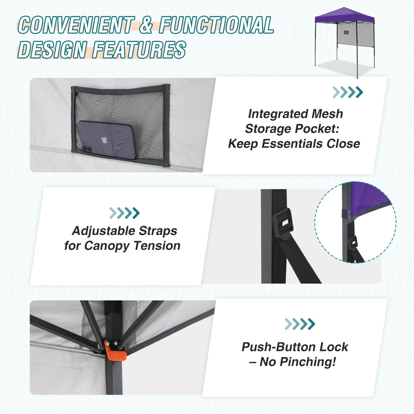 EAGLE PEAK Instant Pop Up Canopy with Adjustable Sun Wall 6x4, Straight Lightweight Compact Portable Tent with Carry Bag, Purple