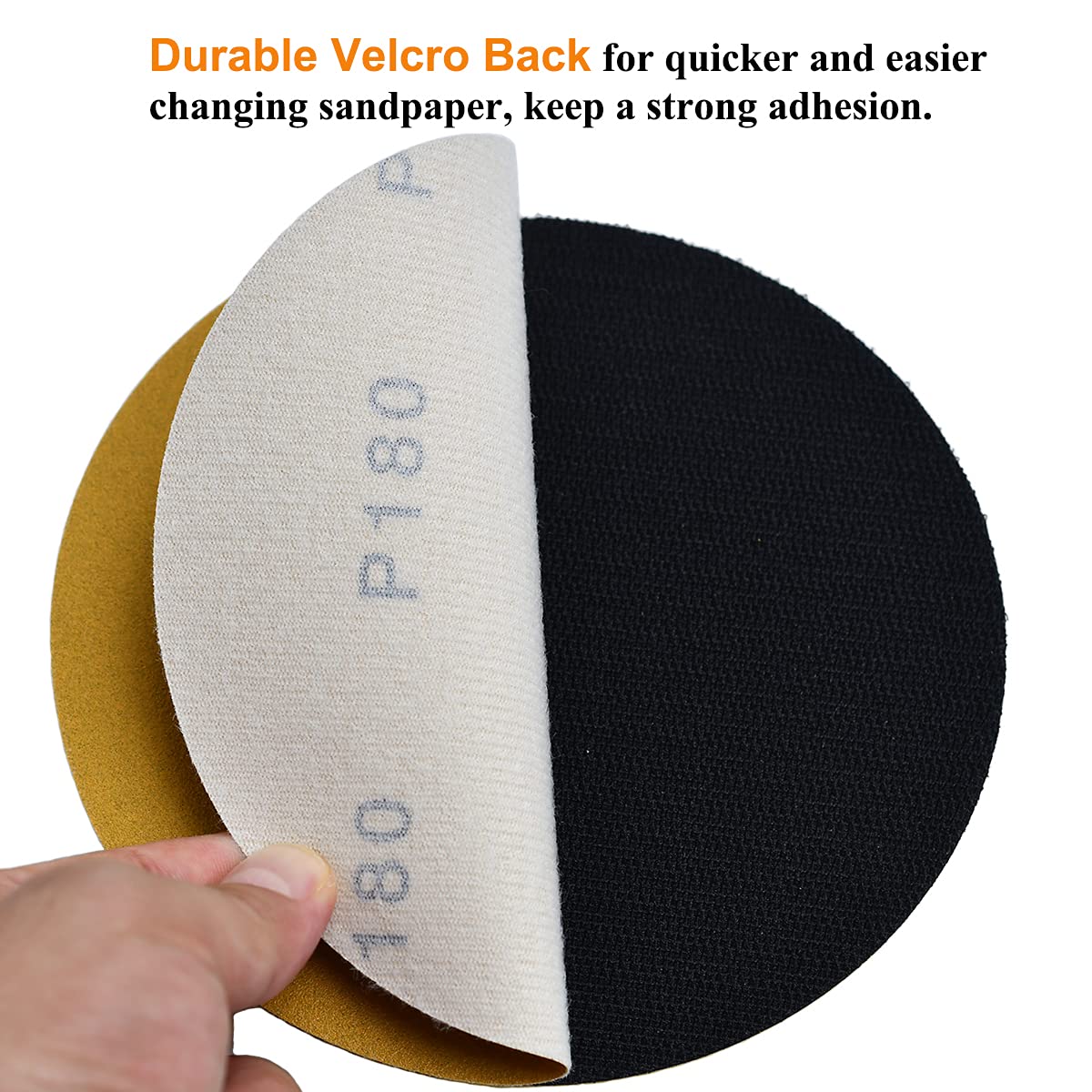 6-Inch No-Hole Hook and Loop Sanding Discs 180-Grit, Random Orbital Sandpaper for Automotive and Woodworking, 100-Pack
