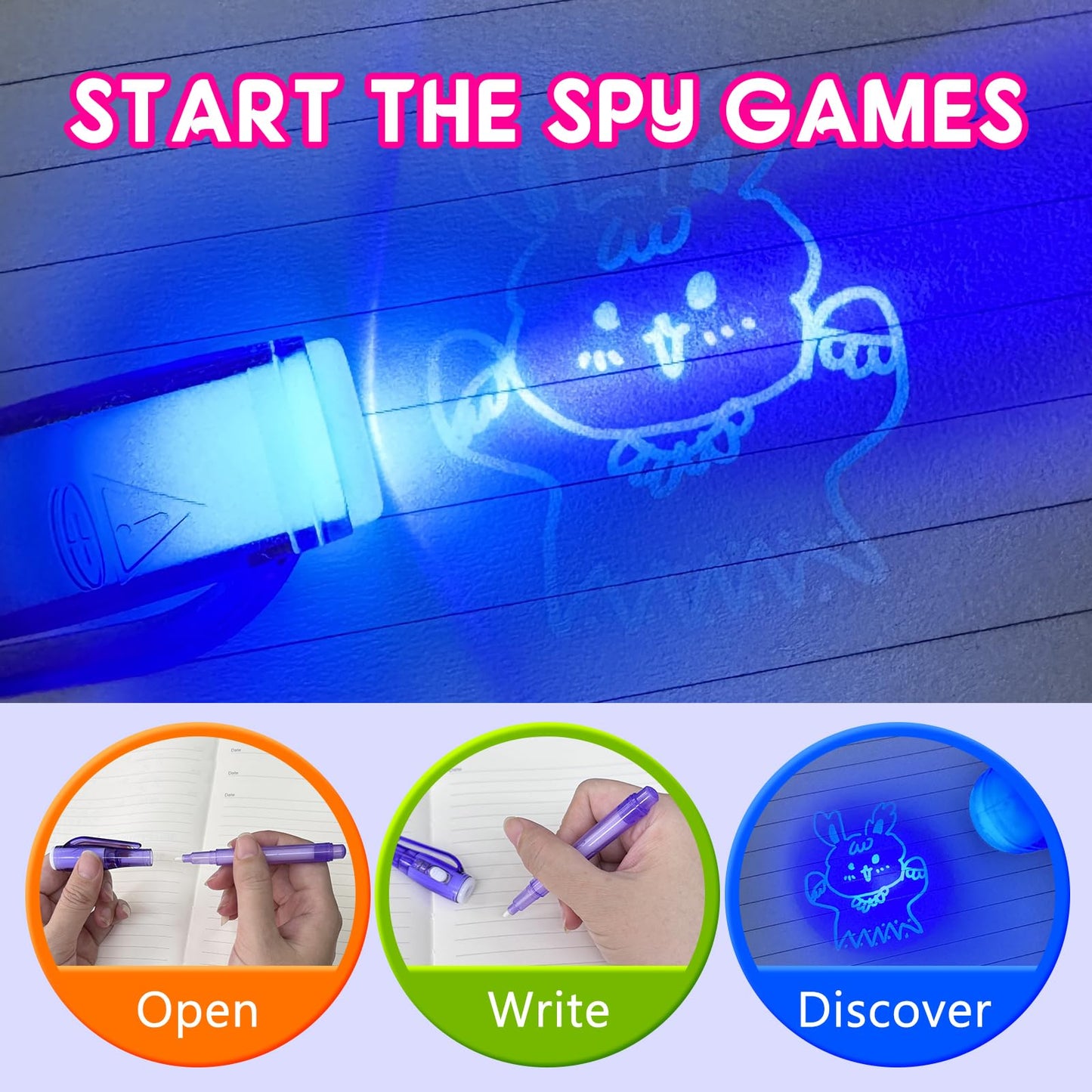 JIMMIDDA Invisible Ink Pen Spy Game for Kids, Party Favors Toys for Girls Boys, Magic Markers for Boys Girls Fun Outdoor Toys, Birthday for 6-13 Year Old Girls Boys (8PCS)