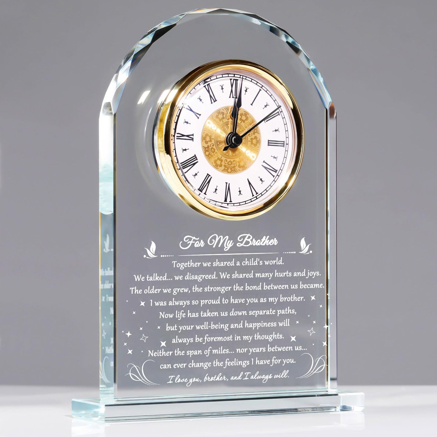 YWHL Meaningful Birthday Gifts for Adult Brother from Sister, Father's Day Brother Gifts Idea, Glass Clock Keepsake for Christmas Graduation (Battery not Included)