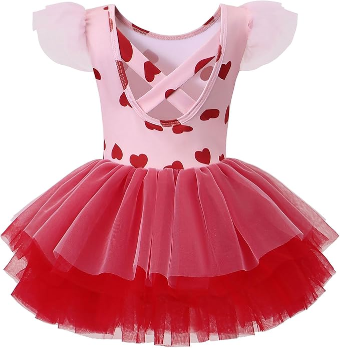 Tutu.kk Toddler Ballet Leotard Ruffle Sleeve Sequin Tulle Tutu Dress Ballerina Outfits for Girls Birthday Holiday