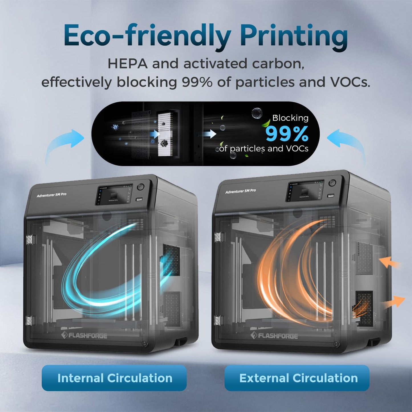 Flashforge Adventurer 5M Pro 3D Printer: 600mm/s High-Speed Printing, Auto Bed Leveling, Quick-Release Nozzle, Removable PEI Plate & Dual Filtration System, 8.7"x8.7"x8.7" Build Volume