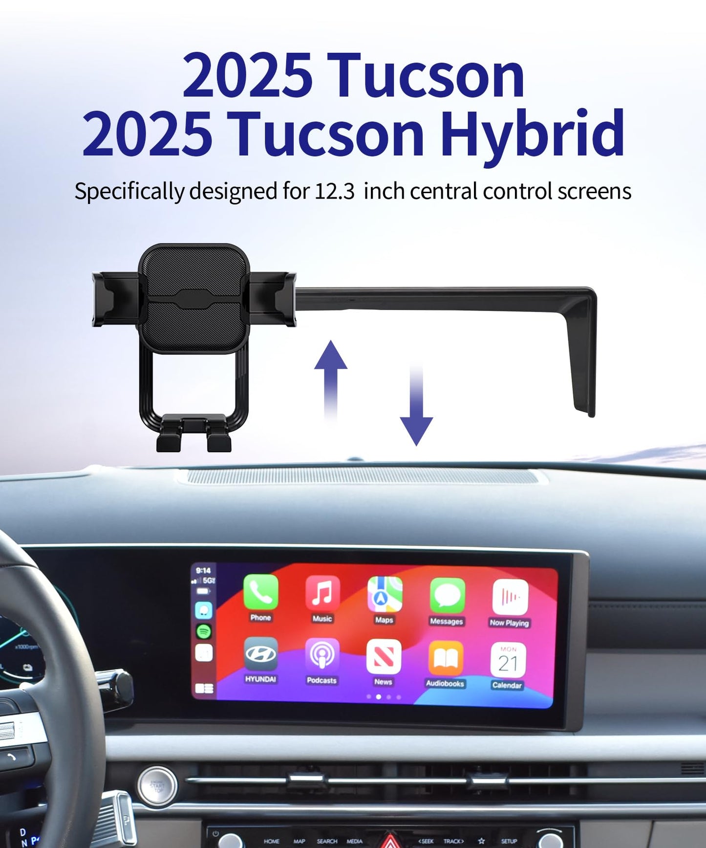 Masergogo Car Phone Holder For 2025 Hyundai Tucson/Tucson Hybrid, 360 Rotation, 12.3 Inch Screen Fixed Clip, Auto Accessories Na