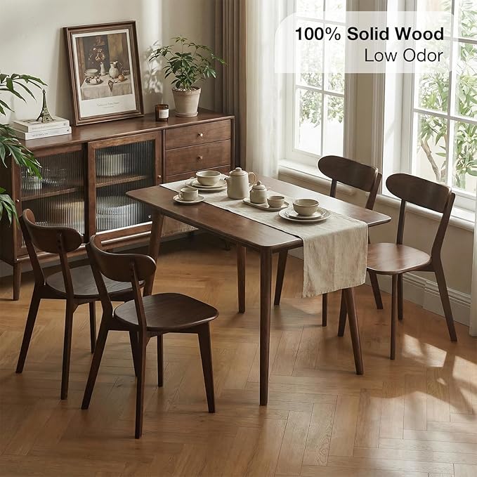 Bamskov Walnut Oak Wood Dining Chair - Set of 2, Mid-Century Modern, Ergonomic, Easy Assembly