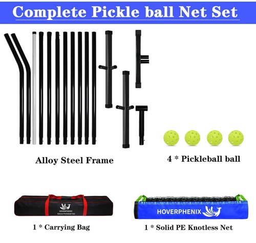 Hoverphenix Pickleball Net for Driveway with 22FT Regulation Size Pickleball Net, 4 Outdoor Pickleballs and Carry Bag, Weather Resistance Strong Steel Frame