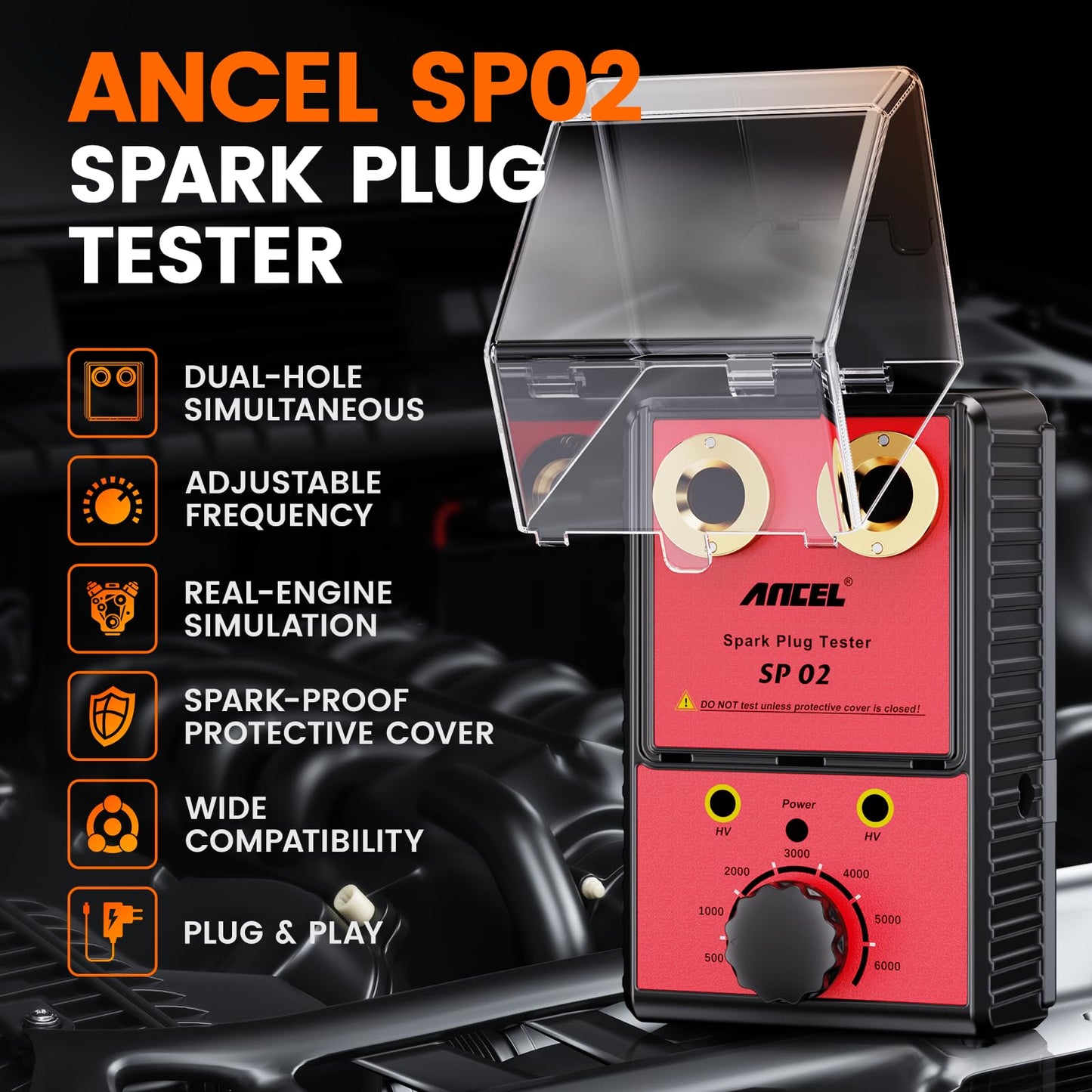 ANCEL SP02 Spark Plug Tester Automotive Engine Ignition Coil Tester Dual Holes 0 to 6000RPM Adjustable Working Frequency Car Spark Plug Gap Tool