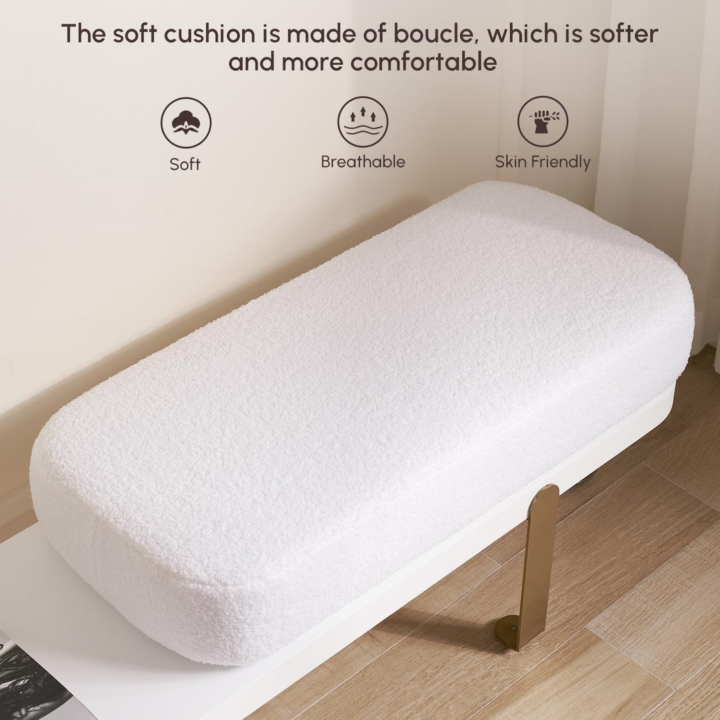 homary Entryway Bench, Wooden Bench Boucle Upholstered Bench with Abstract Metal Leg for Entryway/Bedroom/Living Room - 47.2" L x 13.8" W x 16.5" H White