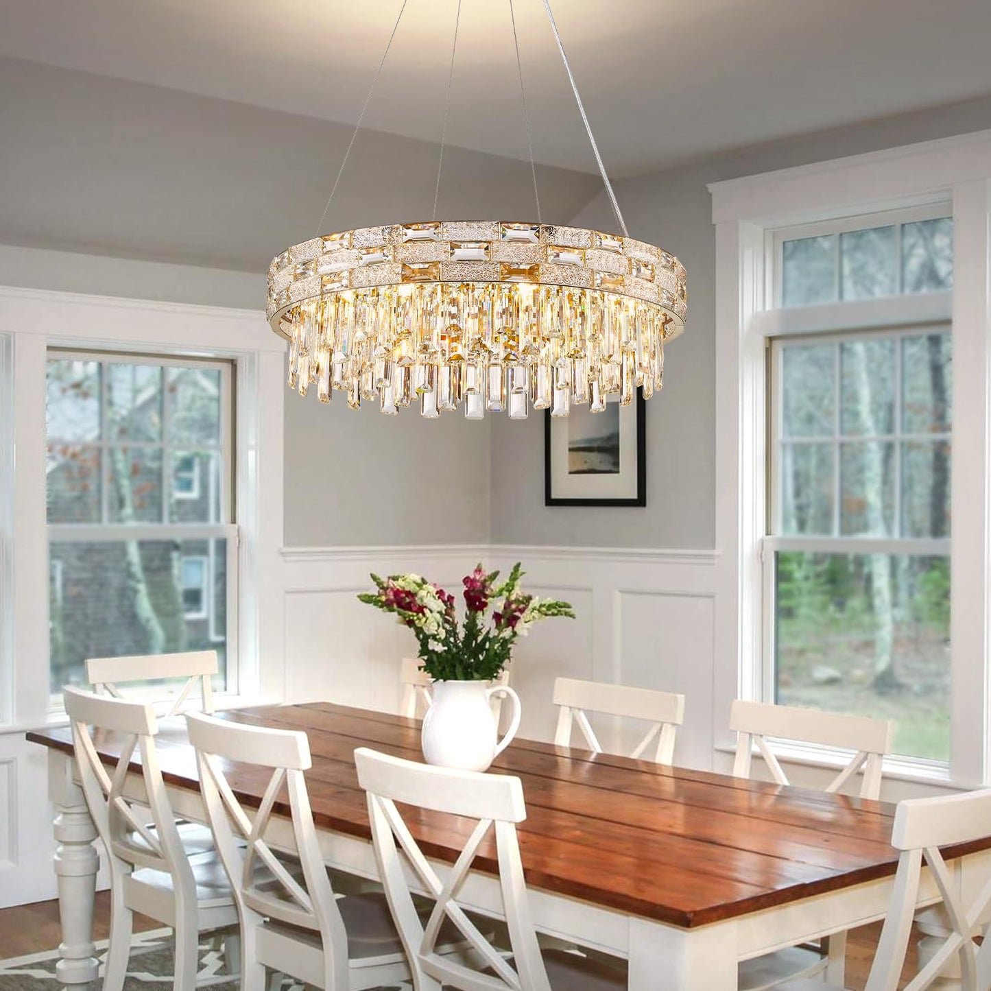 SHAOCHIAO Modern Crystal Chandelier,8-Light Gold Chandelier Light Fixture Luxury K9 Crystal Oval Pendant Ceiling Light Fixture for Dining Living Room Kitchen Island Bar (D22.8Inch)