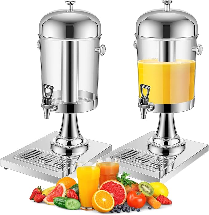 Gisafai 2 Pcs 2 Gallon Drink Dispensers for Parties, Beverage Dispenser with Stand, Stainless Steel Hot Cold Juice Dispens...