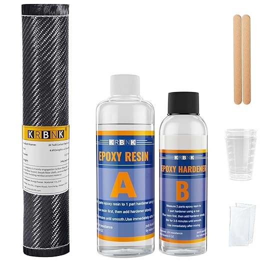 6.6FT 3K/240g Carbon Fiber Repair Kit, 12" Carbon Fabric Fiber Cloth Roll, 8OZ Epoxy Resin 4OZ Hardener, DIY Carbon Fiber ...