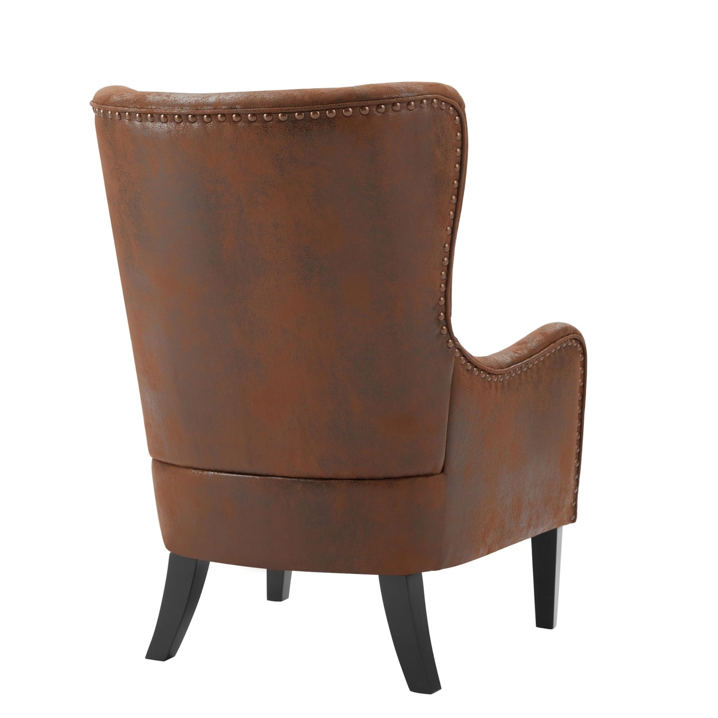 Christopher Knight Home Elber Mid-Century Modern Wingback Accent Chair, Faux Suede Upholstered Club Chair with Cushion, Wooden Living Room Lounge Chair for Reading, Relaxation, Brown