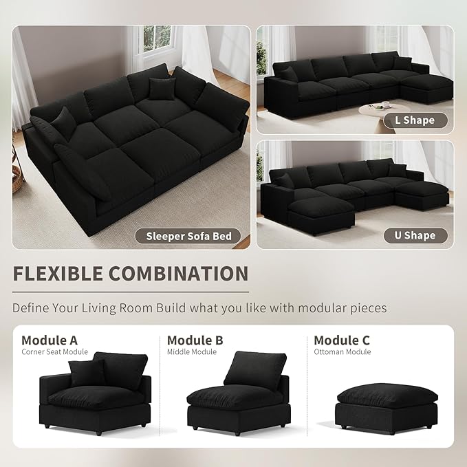 Modular Sectional Sofa Couch for Living Room, Convertible Upholstered Comfy Couches Deep Seat Sofa | Removable & Washable Cushion Covers, Filled with Down Cotton | Free Combination Sleeper Sofa Bed