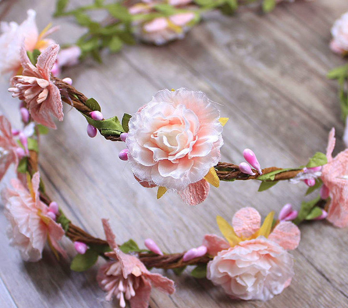 Floral Fall Adjustable Bridal Flower Garland Headband Flower Crown Hair Wreath Halo F-83 (Style 2 Blush)