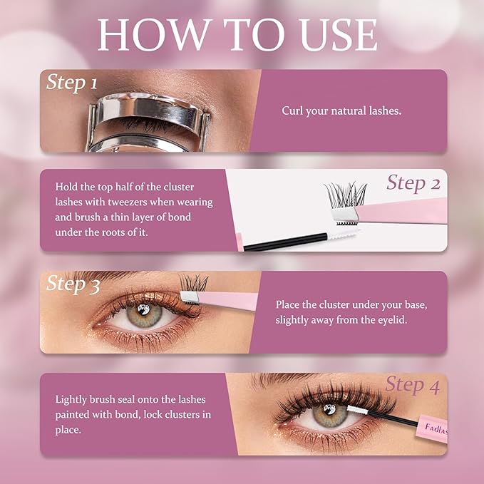 FADLASH Lash Clusters Kit 10-16mm Eyelash Cluster Lashes with Lash Bond and Seal Lash Tweezers DIY Lash Extension Kit (J03-07D-10-16 Kit)