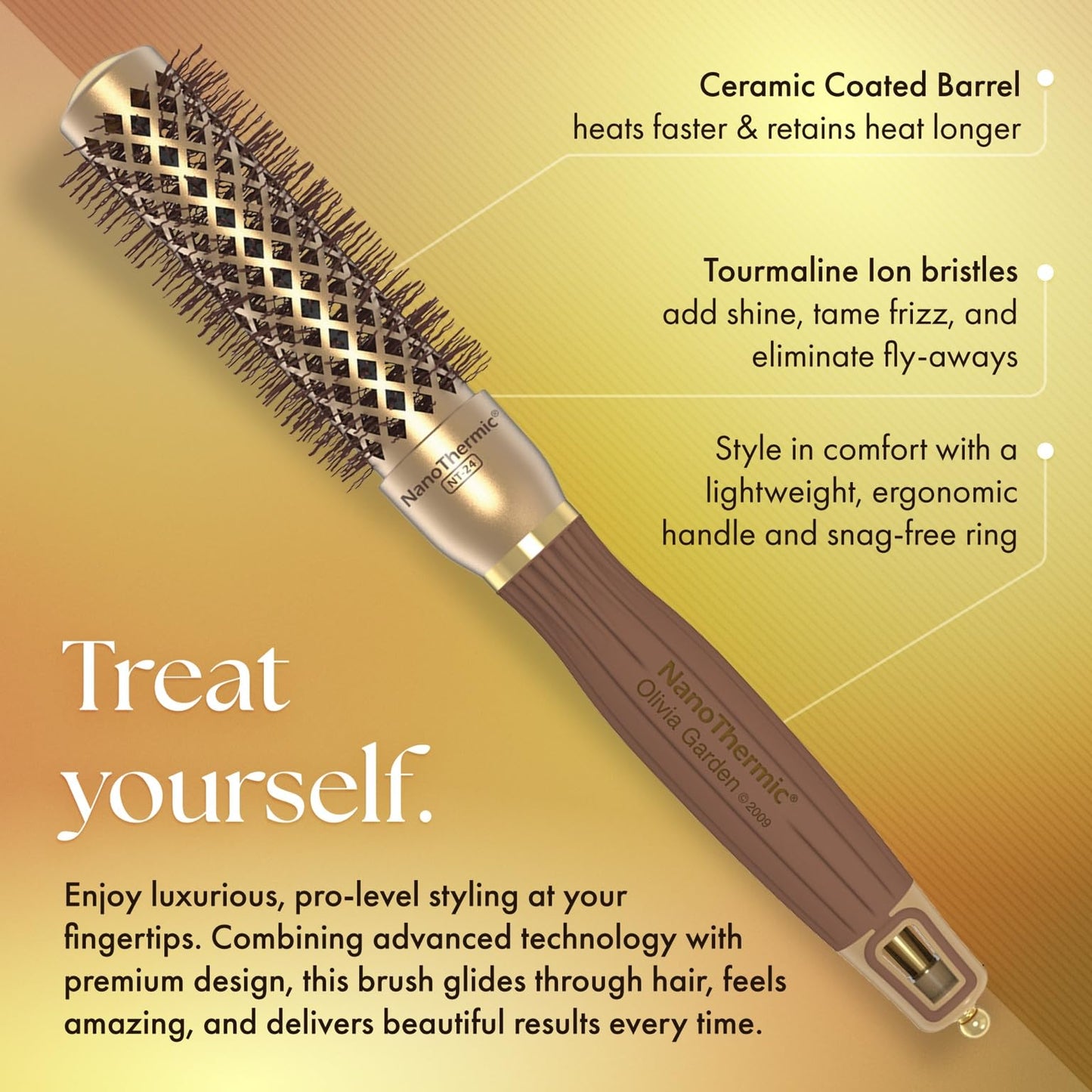 Olivia Garden NanoThermic Ceramic + Ion Round Thermal Hair Brush - Not Electrical - Professional Blowout Brush for Normal to Thi