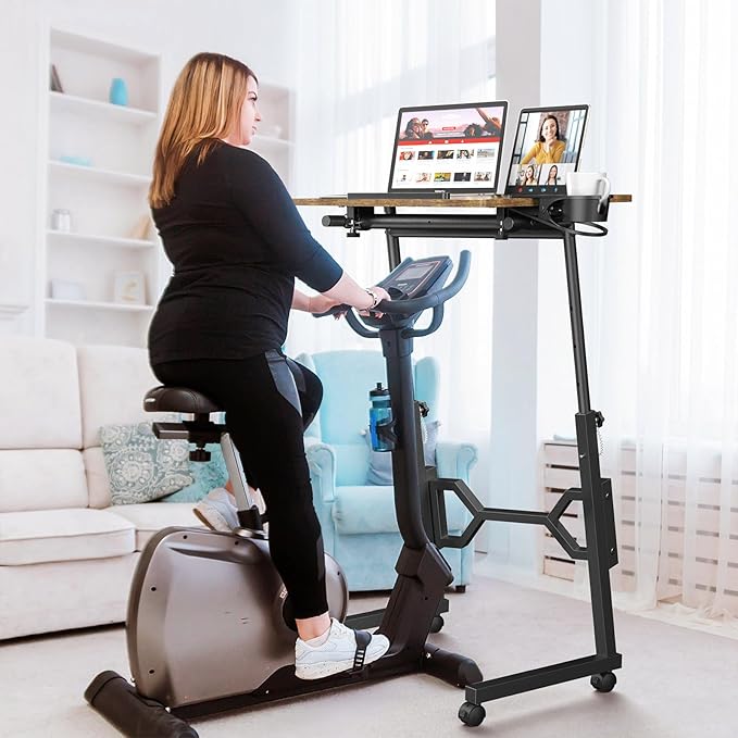 Enayplon Small Standing Desk with Wheels, Portable Treadmill Desk, Rolling Desk Adjustable Height for Laptop, Mobile Standing Table for Walking Pad, Bedside Table