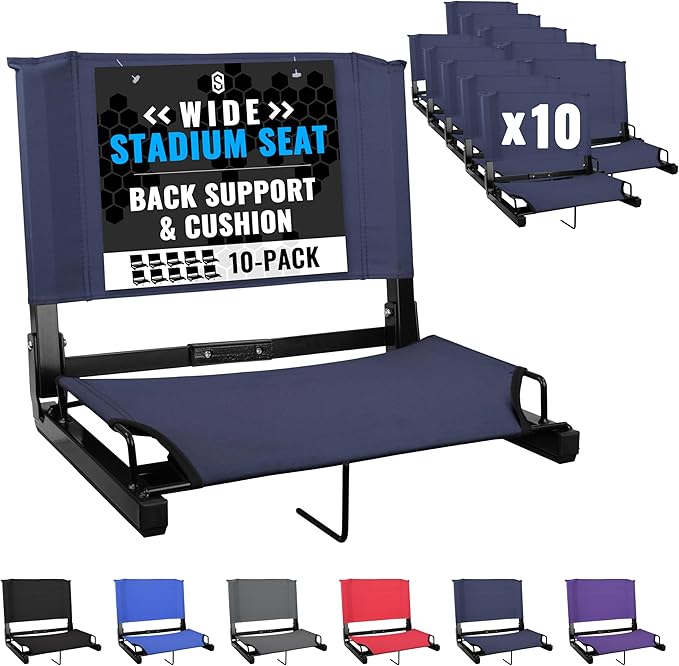 Sports Unlimited - Bleacher Chairs with Back and Cushion - Stadium Seats with Back Support Wide and Regular, Stadium Chair