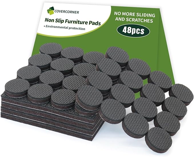 COVERCORNER Non Slip Furniture Pads 48 PCS - 32 pcs 1” Round + 16 pcs 2" Square - Anti Slip Furniture Pads - Self Adhesive Rubber Feet Furniture Feet - Chair Leg Floor Protectors