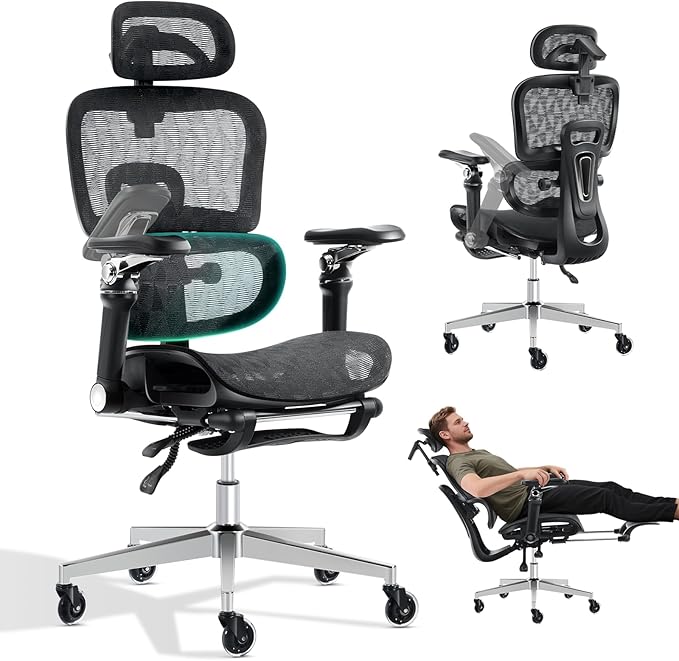Morkprism Ergonomic Office Chair with 9D Arms,Adjustable Seat Depth,3D Lumbar Support,135° Recline,3D Headrest & Footrest,Mesh Computer Desk Chair - Ultimate Comfort for Home & Executive Office Black