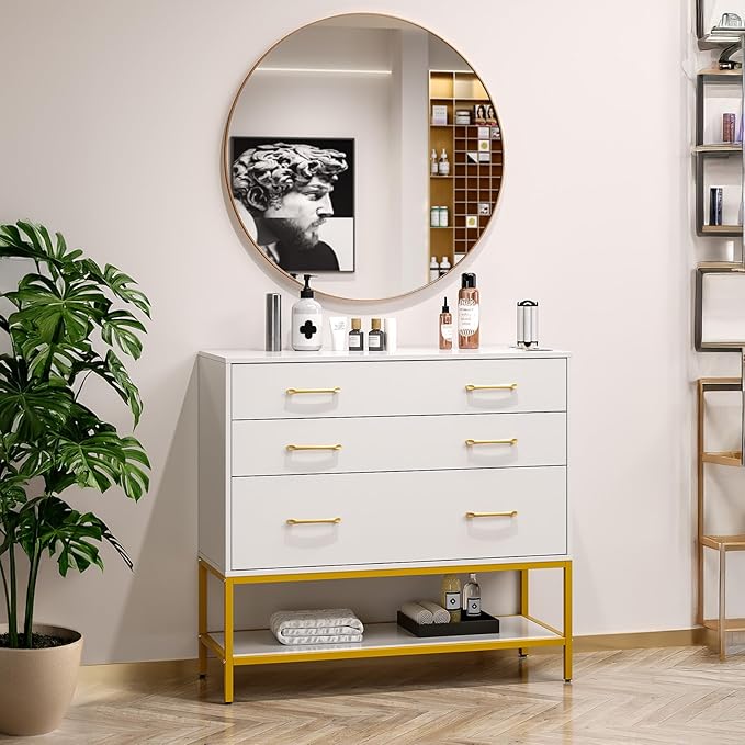 OmySalon Salon Stations for Hair Stylist, Barber Station with Mirror, 3 Drawers, Shelf & Tool Holders, Hair Storage Cabinet Organizer Table for Beauty Spa, Bedroom, White