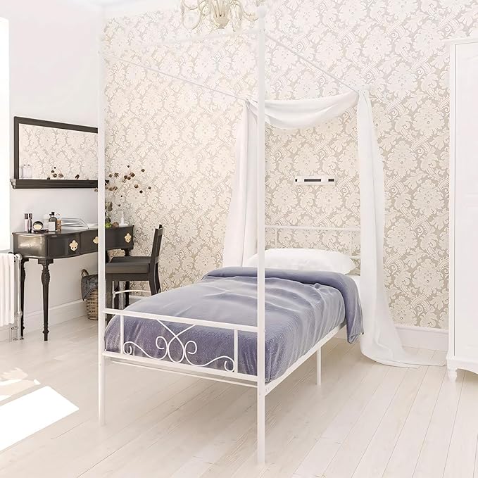 Weehom Twin Canopy Bed Frame with Headboard and Footboard, 4 Posters Metal Bed Frame, No Box Spring Needed, Mattress Found...
